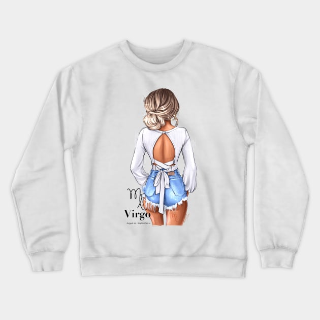 Virgo Zodiac Fashion Girl Crewneck Sweatshirt by AllessyArt 